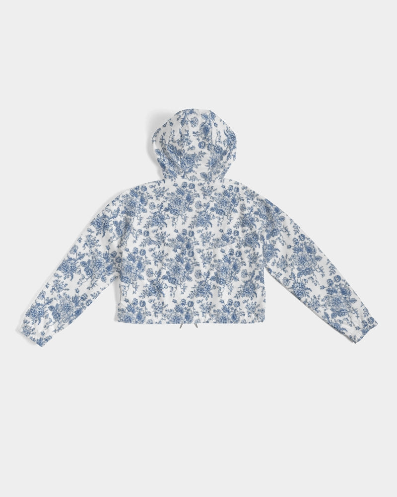 blue flowers Women's All-Over Print Cropped Windbreaker