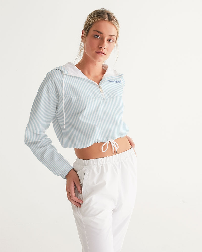 blue stripe Women's All-Over Print Cropped Windbreaker