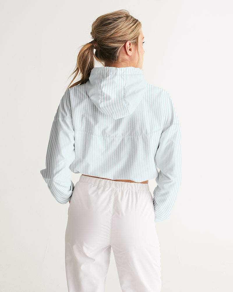blue stripe Women's All-Over Print Cropped Windbreaker