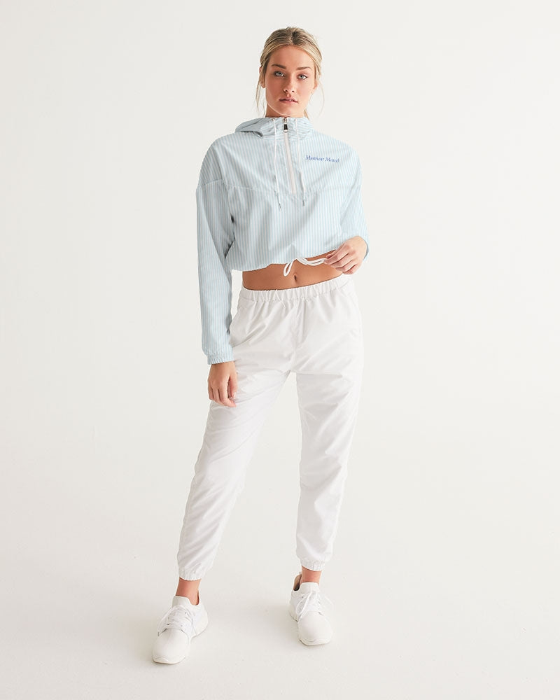 blue stripe Women's All-Over Print Cropped Windbreaker