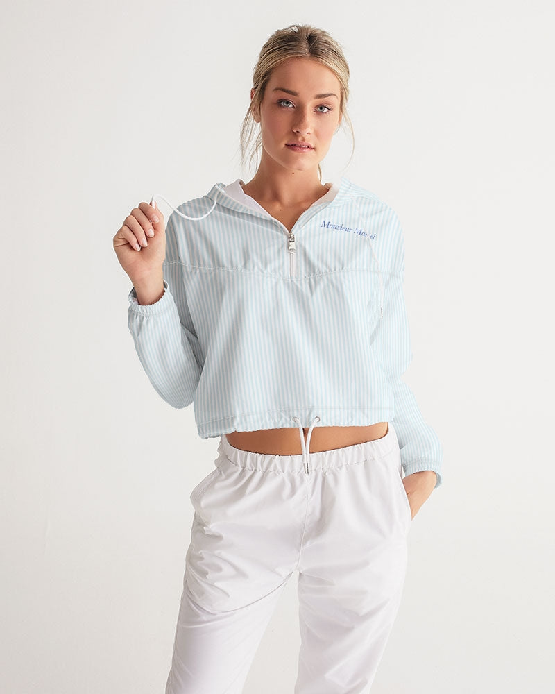 blue stripe Women's All-Over Print Cropped Windbreaker