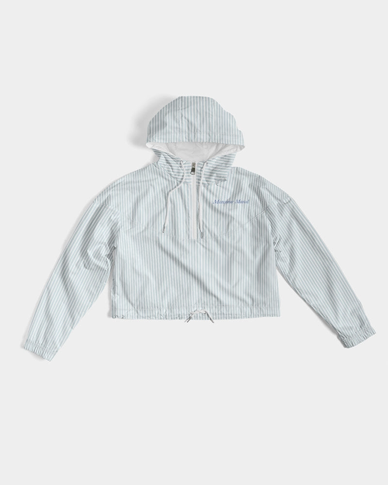 blue stripe Women's All-Over Print Cropped Windbreaker