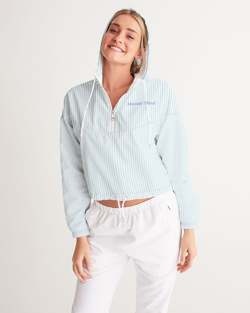 blue stripe Women's All-Over Print Cropped Windbreaker