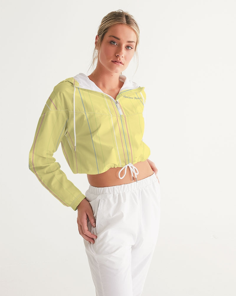 yellow stripes Women's All-Over Print Cropped Windbreaker