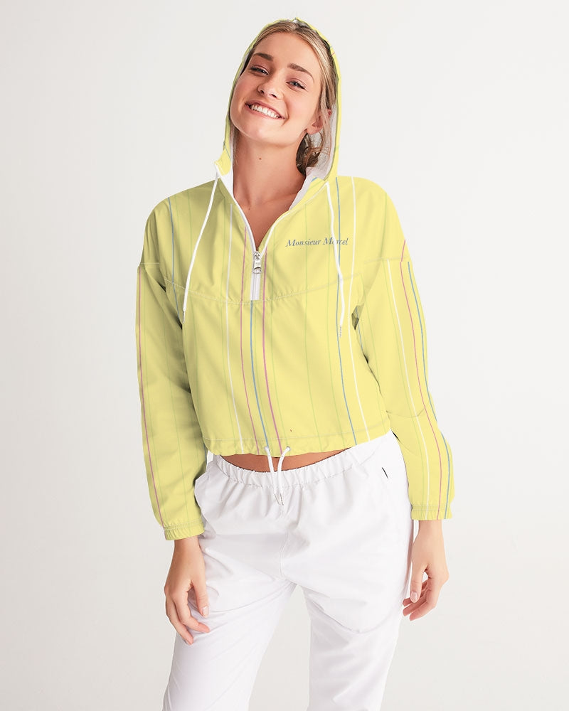 yellow stripes Women's All-Over Print Cropped Windbreaker