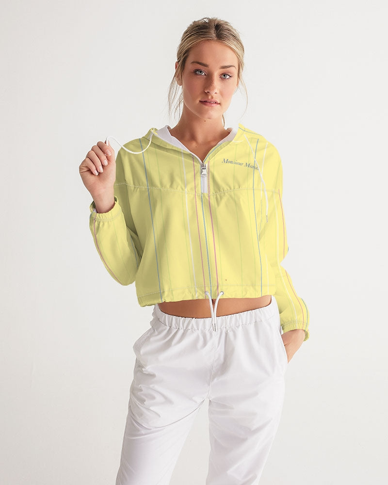 yellow stripes Women's All-Over Print Cropped Windbreaker