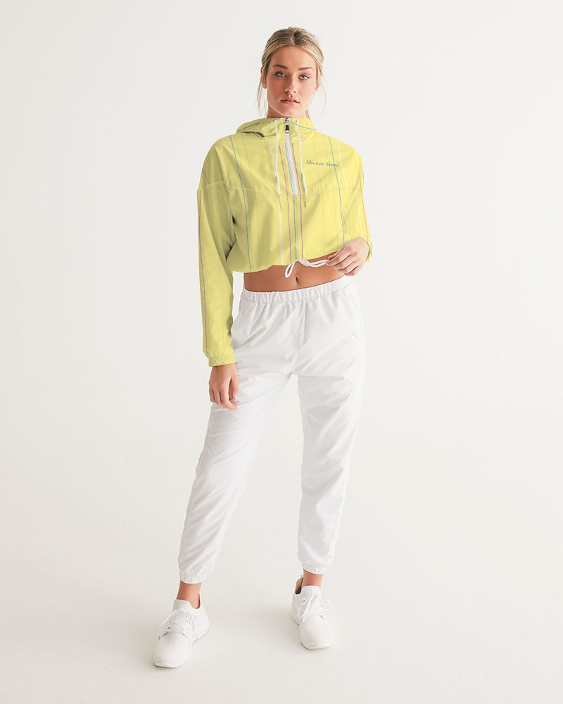 yellow stripes Women's All-Over Print Cropped Windbreaker