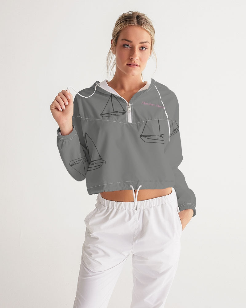 grey boat Women's All-Over Print Cropped Windbreaker