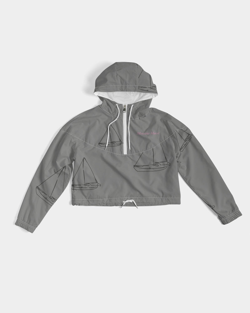 grey boat Women's All-Over Print Cropped Windbreaker