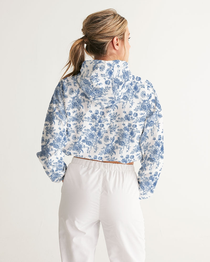 blue flowers Women's All-Over Print Cropped Windbreaker