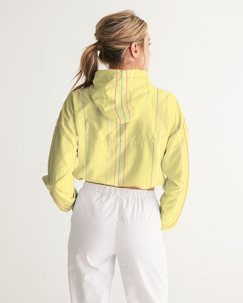 yellow stripes Women's All-Over Print Cropped Windbreaker