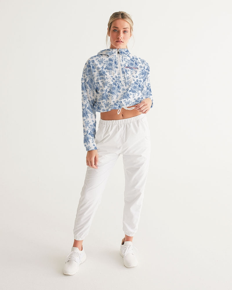 blue flowers Women's All-Over Print Cropped Windbreaker