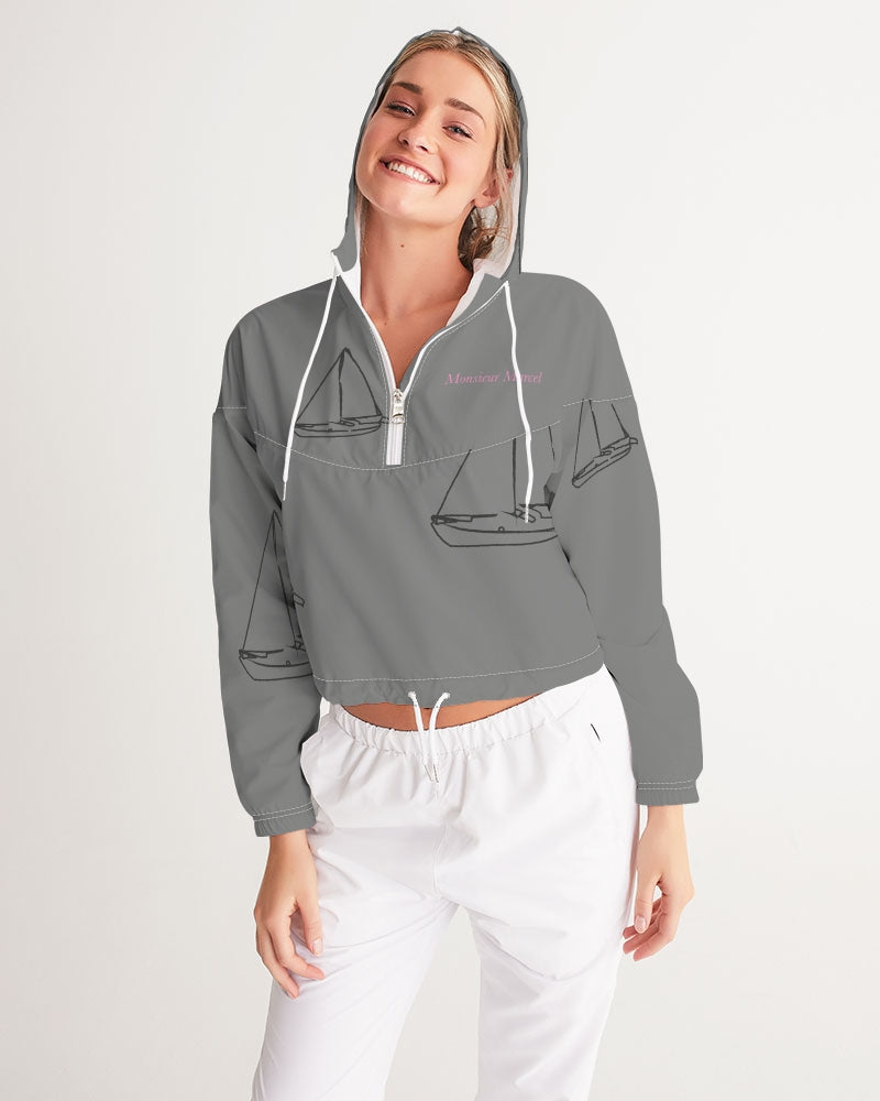 grey boat Women's All-Over Print Cropped Windbreaker