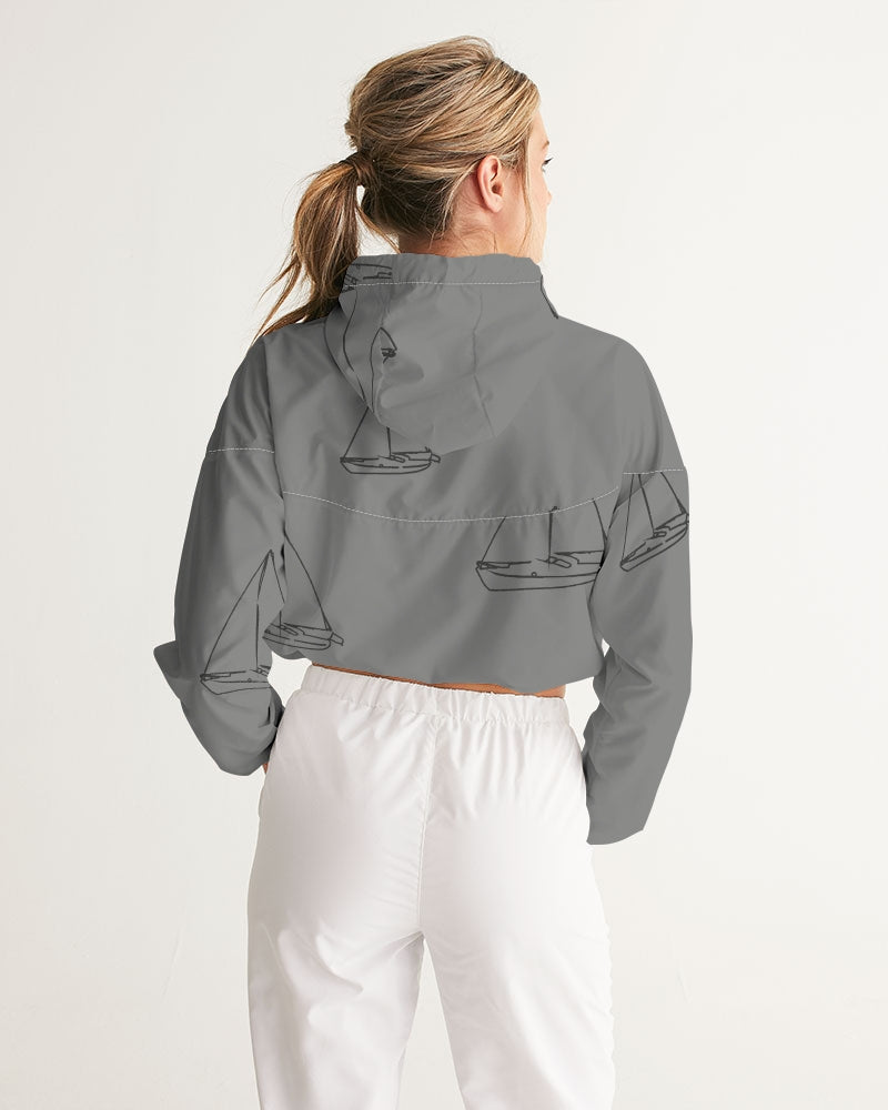 grey boat Women's All-Over Print Cropped Windbreaker