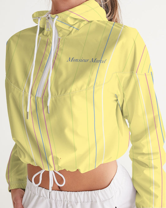 yellow stripes Women's All-Over Print Cropped Windbreaker