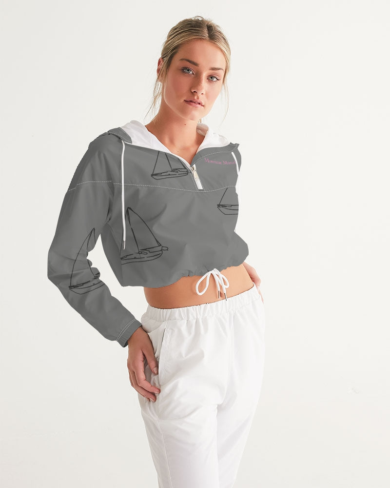 grey boat Women's All-Over Print Cropped Windbreaker