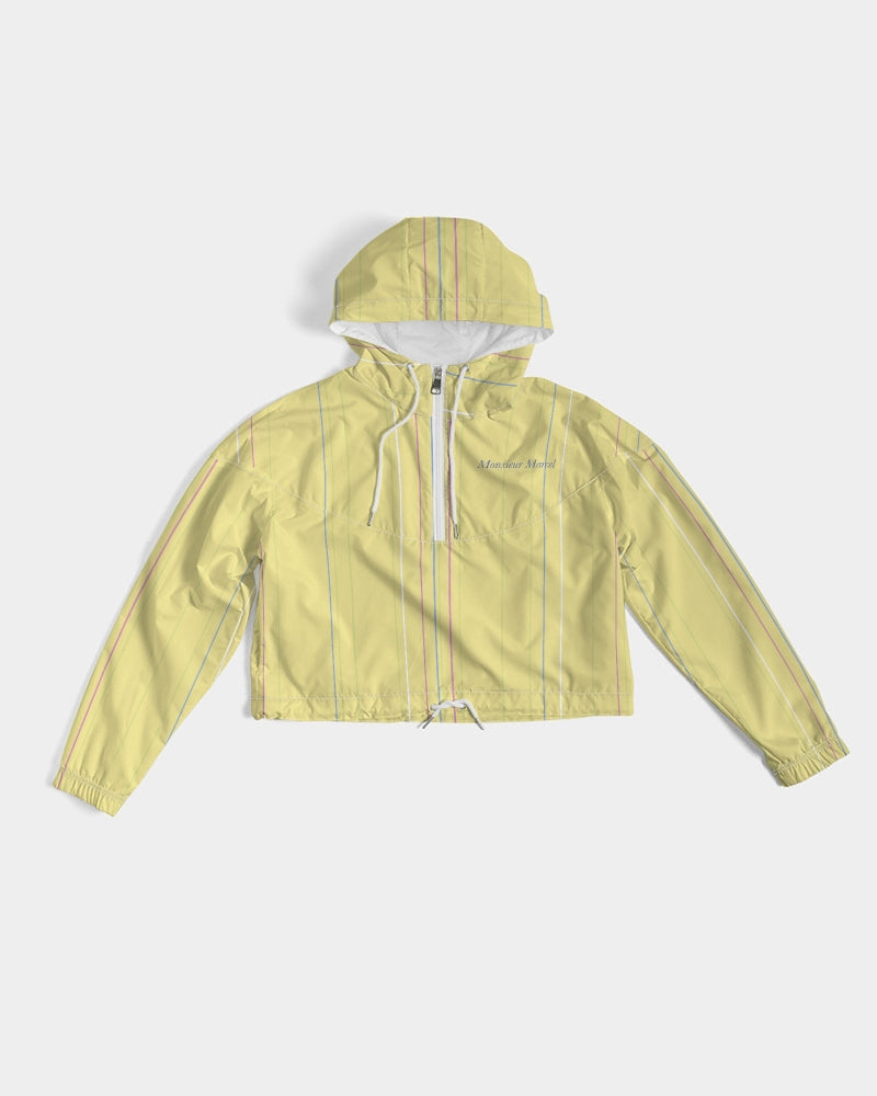 yellow stripes Women's All-Over Print Cropped Windbreaker