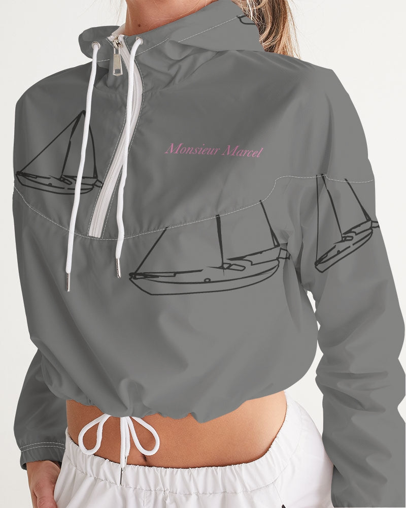 grey boat Women's All-Over Print Cropped Windbreaker