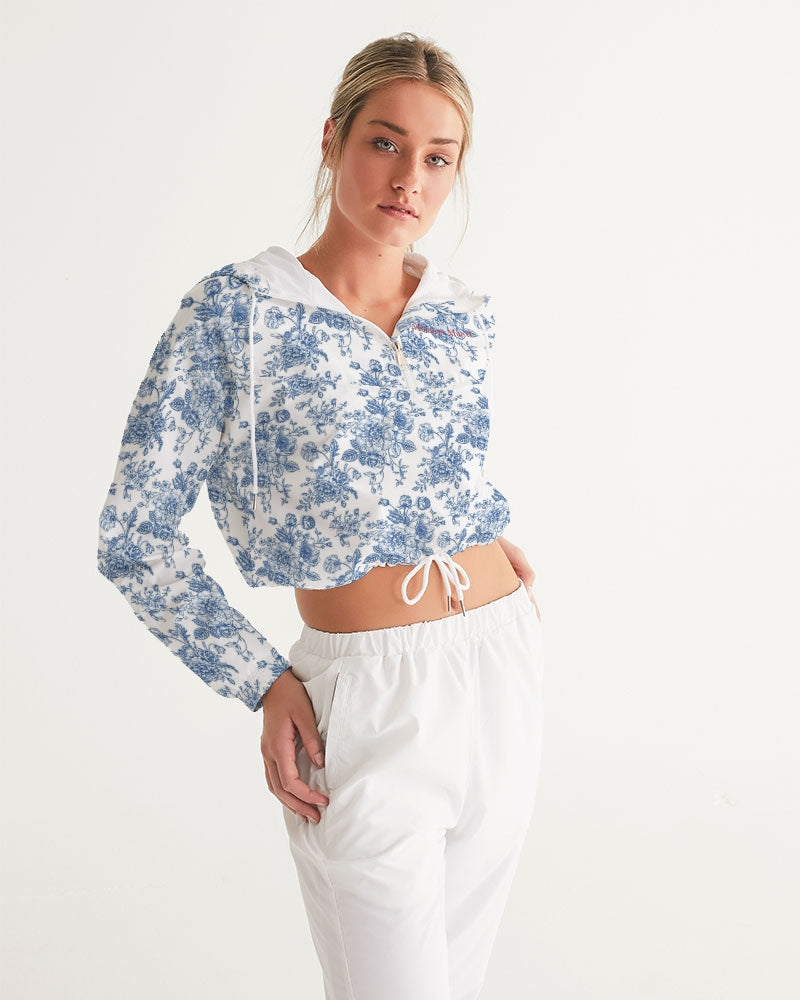 blue flowers Women's All-Over Print Cropped Windbreaker