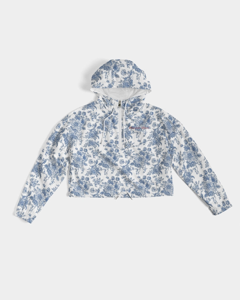 blue flowers Women's All-Over Print Cropped Windbreaker